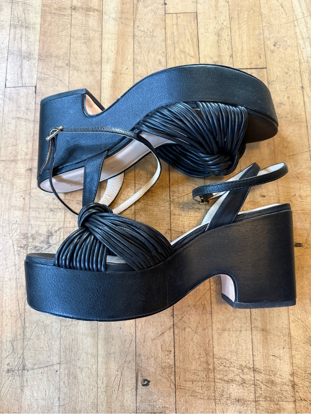 GUILHERMINA Knotted Leather Platform Sandals Wraparound Ankle Strap Anthro US 7 - Picture 7 of 9